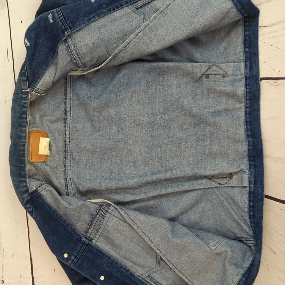 Vintage Nuggetswear oversized cropped blue denim jean jacket, sz Med - Picture 12 of 16
